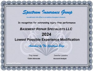 spectrum insurance group basement repair specialists llc injury free award 2024
